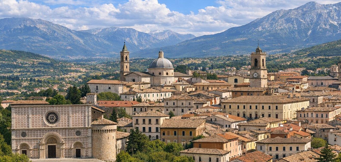 L'Aquila: historic city, Basilica di Collemaggio and the Gran Sasso mountains
